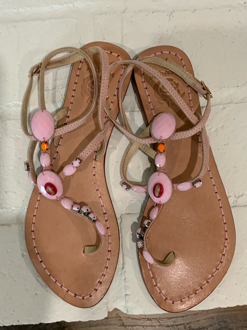 Pink Embellished T-Strap Sandals from Maliparmi - So Cute!